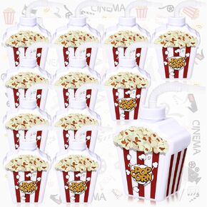 Tanlade Movie Night Party Supplies Favors Gifts Popcorn Cups with Lids and Straws,10oz Plastic Movie Theme Birthday Cups for Movie Night Popcorn Carnival Party Birthday Decorations(24 Pcs)