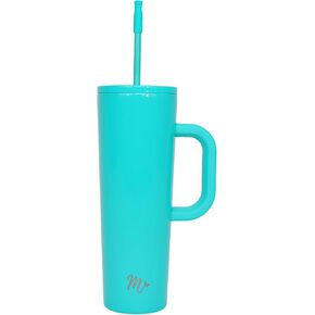 Mermaid Straw 30oz Stainless Steel Handled Cup with Straw - 24+ Hour Cold, 12+ Hours Hot - Double Wall Vacuum Insulated Tumbler - BPA Free - Cup Holder Friendly Travel Cup - 2 lids (Tiny Dinos)