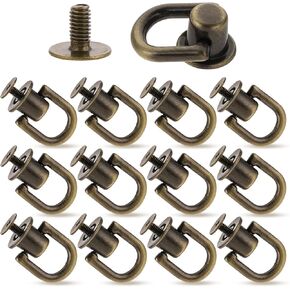 12Pcs Bronze D Ring Screw Ball Post Head Buttons Stud Screw Bronze Ball Studs Rivets with D Ring Metal Ring for Wallet Strap Shoe Accessories Leather Crossbody Purse Craft, Bag Hardware
