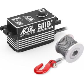 AGFRC 19KG Low-Profile Waterproof RC-Winch-Servo - 0.073Sec High Speed Full Metal Gear Brushless Programmable Black Smart Steering Servo with 25T Metal Servo Winch for 1/10 RC Car (SA19 Winch)
