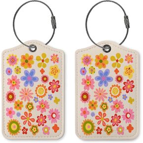 Flower Luggage Tags for Suitcases,Trendy 2 Pack Travel Suitcase Tags,Groovy Traveling Accessories,Baggage Tag Label with Steel Loop,Teen Girl Gifts