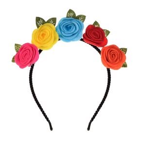 June Bloomy Girls Mexican Flower Headband Day of the Dead Rose Flower Crown Dia de los Muertos Costume(F-Color)
