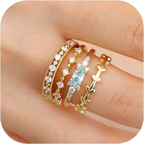 Florideco Stackable Gold Rings for Women Non Tarnish Thin 14K Gold Plated Thumb Rings Dainty Cubic Zirconia Promise Wedding Bands Engagement Stacking Rings Gold Ring Set Size 5-10