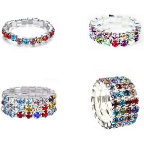 DATOA 4 PCS White Gold Color Rhinestone Stretch RingBand Eternity Rings for Women Sparkly Thumb Pinky Ring for Women Wedding Band Infinity Stackable Engagement Ring