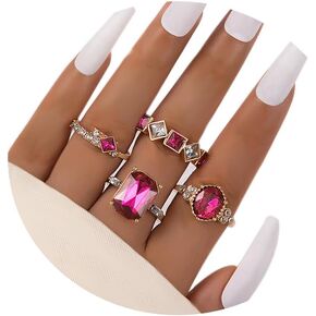 CHAKRA HEALING REIKI CHR 4PCS Crystal Knuckle Rings for Women Geometric Circular Stackable Rings Rectangular Knuckle Rings Set With Elliptical Imitation Gemstone Zircon Stacking Finger Rings