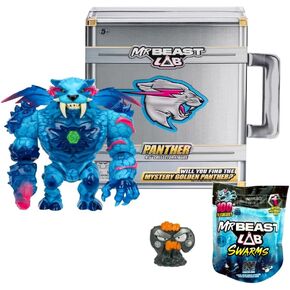 Mr. Beast Lab 6.5 Inch Collector Panther Articulating Action Figure in Signature Briefcase with MrBeast Mini 1 inch Swarms Mystery Collectable Toy Figure Gift Bundled Set
