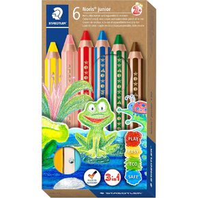 STAEDTLER 140 C6 Noris Junior 3-in-1 Colouring Pencils for Toddlers Aged 3+ - Assorted Colours (Pack of 6)