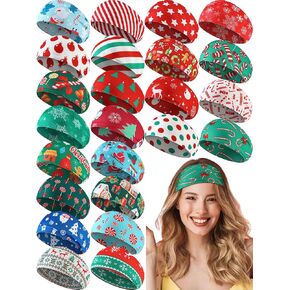 Yilloog 24 Pcs Christmas Stretchy Headbands for Women Christmas Hair Accessories Non Slip Head Wrap for Women Xmas Party Cosplay