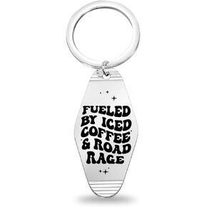 TGBJE Funny Road Rage Gift Iced Coffee Lovers Gift Fueled By Iced Coffee And Road Rage Keychain Truck Driver Jewelry Gift