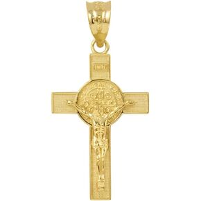 Solid 10k Yellow Gold St. Benedict Crucifix Cross Charm Pendant (1.30")