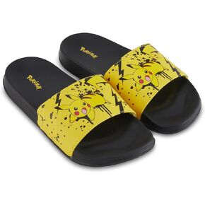 Pokemon Mens Pikachu Slide Sandals Pikachu Shoes - Pikachu, Ash, Charmander, Squirtle, and Bulbasaur Slides (Black Yellow, 12/13)