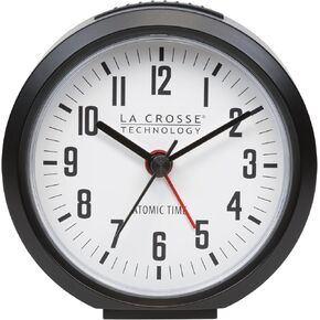 La Crosse Technology 617-710B-INT 4-Inch Round Black Atomic Analog Alarm Clock