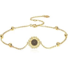 DOVRAN 14K Gold Sunflower Bracelet for Women Real Gold Sunflower Jewelry for Her