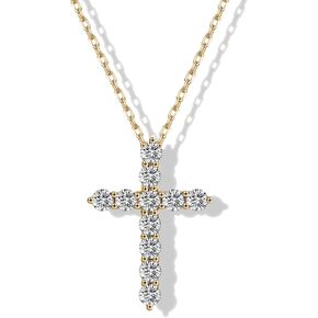 Moissanite Cross Necklace for Women and Men, 14K/18K Gold Plated Sterling Silver Diamond Cross Necklaces, Dainty cross necklace for Boys and Girls