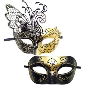 Vtrem Masquerade Mask for Couples: 2024 Carnivals Ball Mask Men Black Venetian Mardi Gras Party Evening Prom Costume Mask