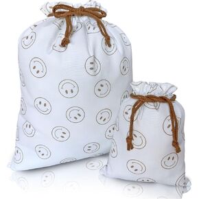 Gather & Knot Drawstring Gift Bags | 20" Large 12" Small | Premium Canvas | Reusable Fabric Wrap for All Occasions, Birthdays, Baby Shower | Gender Neutral Unisex | Checkers Taupe