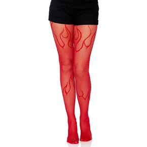 Red Flame Tights, Sexy High Waist Fishnet Stockings - Premium Stretchy Fishnet Tights, Trendy and Comfortable Halloween