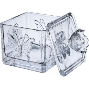 Gaolinci Roses & Butterflies Embossed Glass Candy Jar, Stained Glass Food Jar with Lid