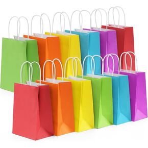 BagDream 24PCS Small Party Favor Paper Gift Bags with Handles 6 Assorted Rainbow Colors Party Bags Kraft Paper Bags for Wedding Brithday Parties 5.25x3x8