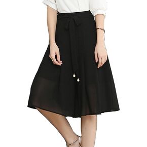 Women Knee Length Wide Leg Casual Shorts Flowy Culotes High Waist Pleated Shorts with Pockets