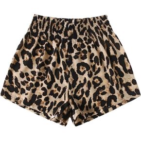 Milumia Women's Plus Size Leopard Smocked Shorts High Waisted Wide Leg Shorts