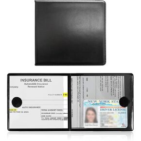 Car Registration and Insurance Holder, 5.25" × 4.75" Auto Document ID Holder Organizer, Driver License Keeper Organizer for Cars, Trucks, SUVs, Universal Car Accessories (Black, 1 PCS)