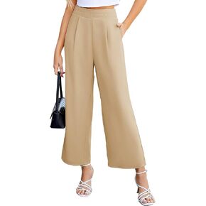 JASAMBAC Women's Wide Leg Pants High Elastic Waisted Pants with Pockets Work Business Office Casual Trousers