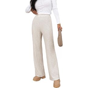 miduo Womens Ribbed Knit Wide Leg Pants Elastic Waist Straight Leg Palazzo Loose Fit Pants Trousers