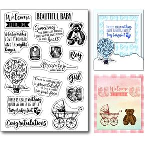 Arbuya New Born Baby Sentiment Clear Stamps for Card Making Baby Shower Greeting Verses Phrase Rubber Stamps Newborn Silicone Stamps for DIY Scrapbooking Album Paper Crafting Decoration