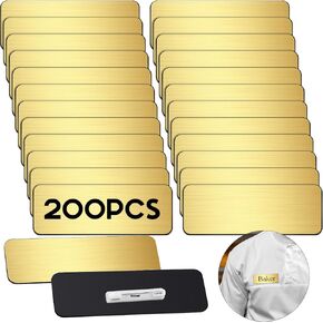 Breling 200 Pcs Name Tags with Pin 1 X 3 Blank Name Tags Badges DIY ID Badge Engraved Label Pin for Office School Retail Stores Employee Students Workers(Gold)