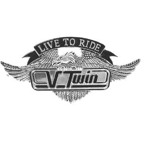 4.25" X 2.25" inch V Twin Vtwin Live to Ride Eagle USA Metal Medallion Harley Sportster Sissy Bar Backrest Davidson Bobber Chopper Emblem Logo Stick On 3M Decal Sticker Biker Motorcycle Pewter Chrome