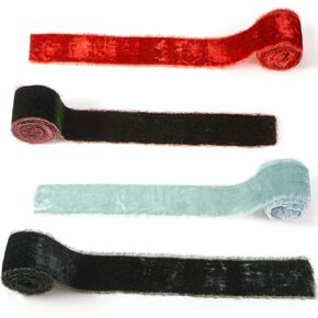 Canlierr 4 Rolls Christmas Velvet Ribbon for Gift Wrapping Fringe Frayed Fabric Ribbon Raw Edge Wired Velvet Ribbon for Wedding Invitations Bridal Bouquet DIY Craft(Elegant Color,2 in X 16 yd)