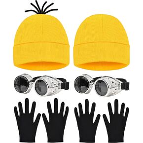 6 Pcs Halloween Costume Accessories, Yellow Beanie Hat Sliver Goggles Black Gloves for Adult Women Classic Cartoon Halloween Movie Cosplay