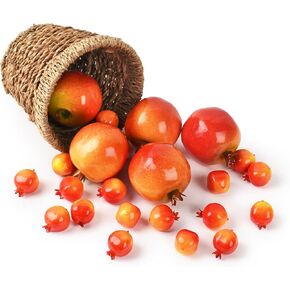 Artificial Pomegranates, 25 Pcs 2 Sizes Lifelike Simulation Pomegranates Fake Fruits for Home Kitchen Table Basket Decor Photography Props