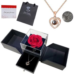 GUCHO Preserved Rose Gifts Box with I Love You Necklace in 100 Languages,for Mum,Valentines Gifts for Her,Birth Day Gifts for Wife