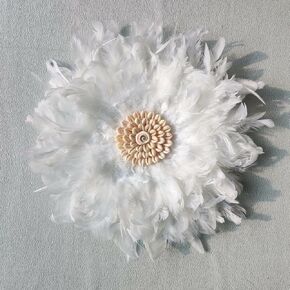 Teinopalpus Flower Wall Decor Multiple Layer Handcrafted Feather JUJU HAT Decoration Cowrie Shells for Balcony Patio Porch Bedroom Living Room Garden,White 14" in