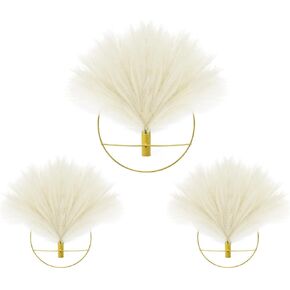 Songjum 3PCS Boho Plant Wall Decor Wall-Mounted Metal Wall Decor Hanging Artificial Pampas Display for Wall Art Living Room Bedroom Dining Room（Black）