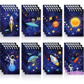24 Pieces Outer Space Galaxy Mini Notepads, Science Astronaut Rocket Memo Spiral Tiny Notebooks Teacher Classroom Reward Supply for Boys Girls Solar System Planet Birthday Theme Party Favor