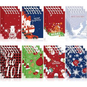 24 Pieces Christmas Mini Spiral Notepads, Christmas Theme Small Mini Memo Pad Snowman Merry Christmas Pattern Notebooks for Kids Gift, Xmas Party Favor Supplies, 8 Patterns (Cute Style)