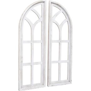 SwallowLiving 24" x 36" Farmhouse Rustic Farmhouse Cathedral Wood Architecture Window Frame Wall Decor Set of 2