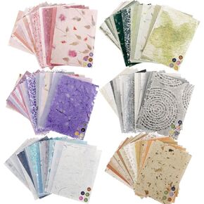 156 Pcs Textured Scrapbooking Papers Assorted Set - 6 Pack Mixed Scrapbooking Papers and 30 Buttons for Scrapbooking, Art Journaling, Mixed Media, Card Making, DIY Crafts(3.9 in*5.5 in)