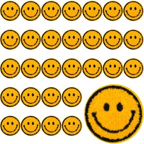 30PCS Yellow Smiley Face Iron on Patches for Clothing Cute Iron on Patches for Clothing, Hats, and DIY Crafts