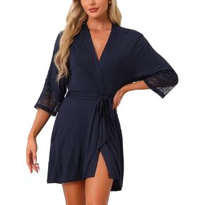 cheibear Womens Robe Cotton Short Bathrobe Lightweight Thin Sleepwear Soft Loungewear with Pockets