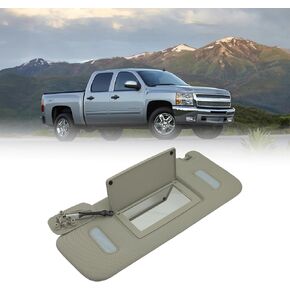 Right Passenger Side Sun Visor 22850310 for 2007-2014 Cadillac Escalade GMC Yukon 2007-2013 Chevy Silverado GMC Sierra 1500 2500HD 3500HD Avalanche Tahoe w Mirror Light Gray