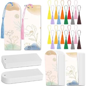 100 Pcs White Kraft Paper Blank Cardstock Craft Bookmarks with 100 Pieces Tassels Unfinished Cardstock Bookmarks Gifts Tags for Wedding Birthday Party Decor (Semicircle and Rectangle