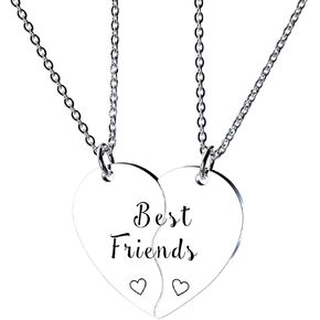 redrain BFF Necklace for 2-Split Valentine Heart Necklace Together Forever Never Apart Best Friends His Always Angel Her Warrior Pendant Friendship Necklace Set