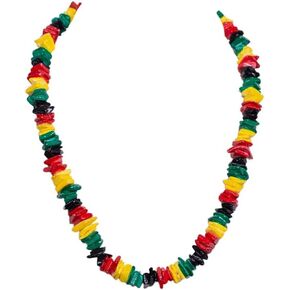 BlueRica Rasta Colored Puka Chip Shell Beads Necklace (18")