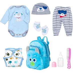 PEDOLLTREE 8 Pcs Reborn Baby Boy Doll Clothes Accessories Blue Puppy Set with Backpack Diaper for 17-22 Inch Reborn Doll Newborn Baby Boy