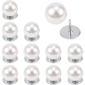 12 Sets No Sew Pearl Buttons, 10mm Pearl Brooch Buttons for Clothes Reusable Anti-Exposure Fixed Brooches Removable Cover up Pearl Pins for Shirt Sweaters Dress Coat DIY Craft Women