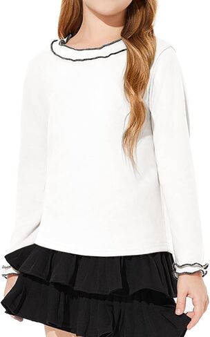 Haloumoning Girls Shirts Long Sleeve Crewneck Tops Ruffle Cute Casual Blouses 5-14 Years in Saudi Arabia